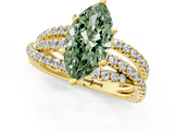 Yellow gold Fancy Green Marquise  Solitaire Twist Band with Pavé Setting and Four-Prong Setting_79