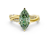 Yellow gold Fancy Green Marquise  Solitaire Twist Band with Pave Prong Setting_81