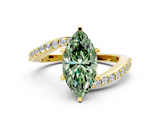 Yellow gold Fancy Green Marquise  Solitaire Twist Band with Pave Set Diamonds and Four-Prong Setting_114
