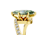 Yellow gold Fancy Green Marquise  Solitaire Twist Band with Pave Set Diamonds and Four-Prong Setting_119