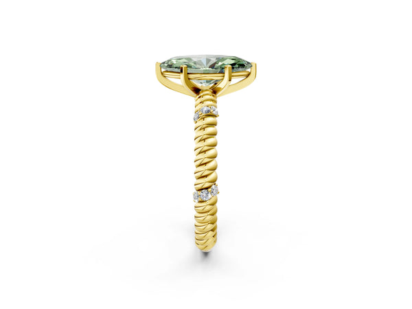 Yellow gold Fancy Green Marquise  Solitaire Twisted Band Prong Set Engagement Ring