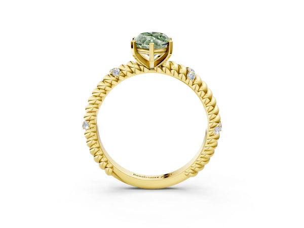 Yellow gold Fancy Green Marquise  Solitaire Twisted Band Prong Set Engagement Ring