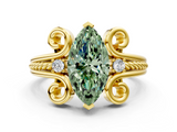 Yellow gold Fancy Green Marquise  Solitaire Twisted Band Scroll Prong Ring_31