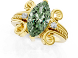 Yellow gold Fancy Green Marquise  Solitaire Twisted Band Scroll Prong Ring_32