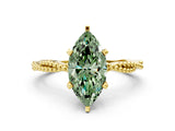 Yellow gold Fancy Green Marquise  Solitaire Twisted Band with Bead Prong Setting_292