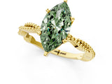 Yellow gold Fancy Green Marquise  Solitaire Twisted Band with Bead Prong Setting_293