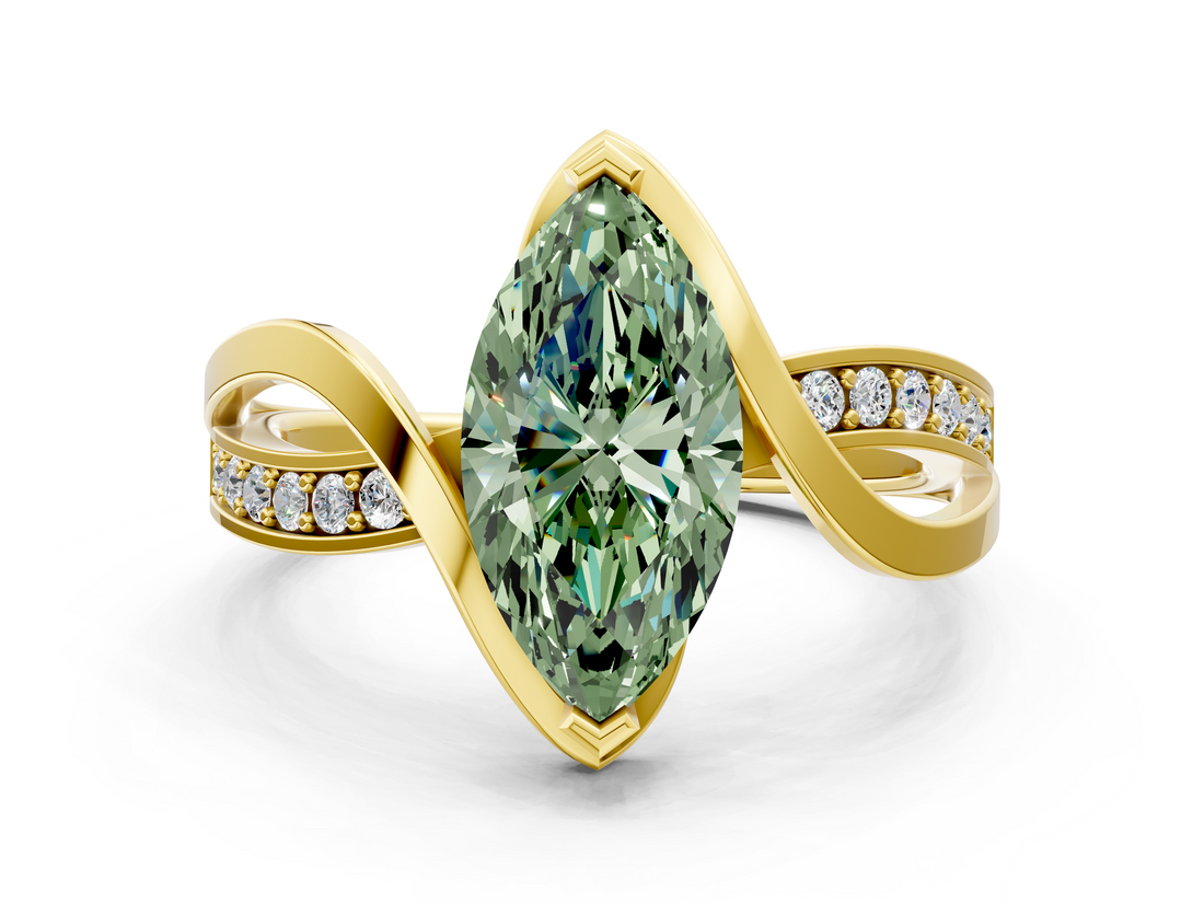 Yellow gold Fancy Green Marquise  Solitaire Twisted Band with Prong Setting_3