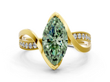 Yellow gold Fancy Green Marquise  Solitaire Twisted Band with Prong Setting_3