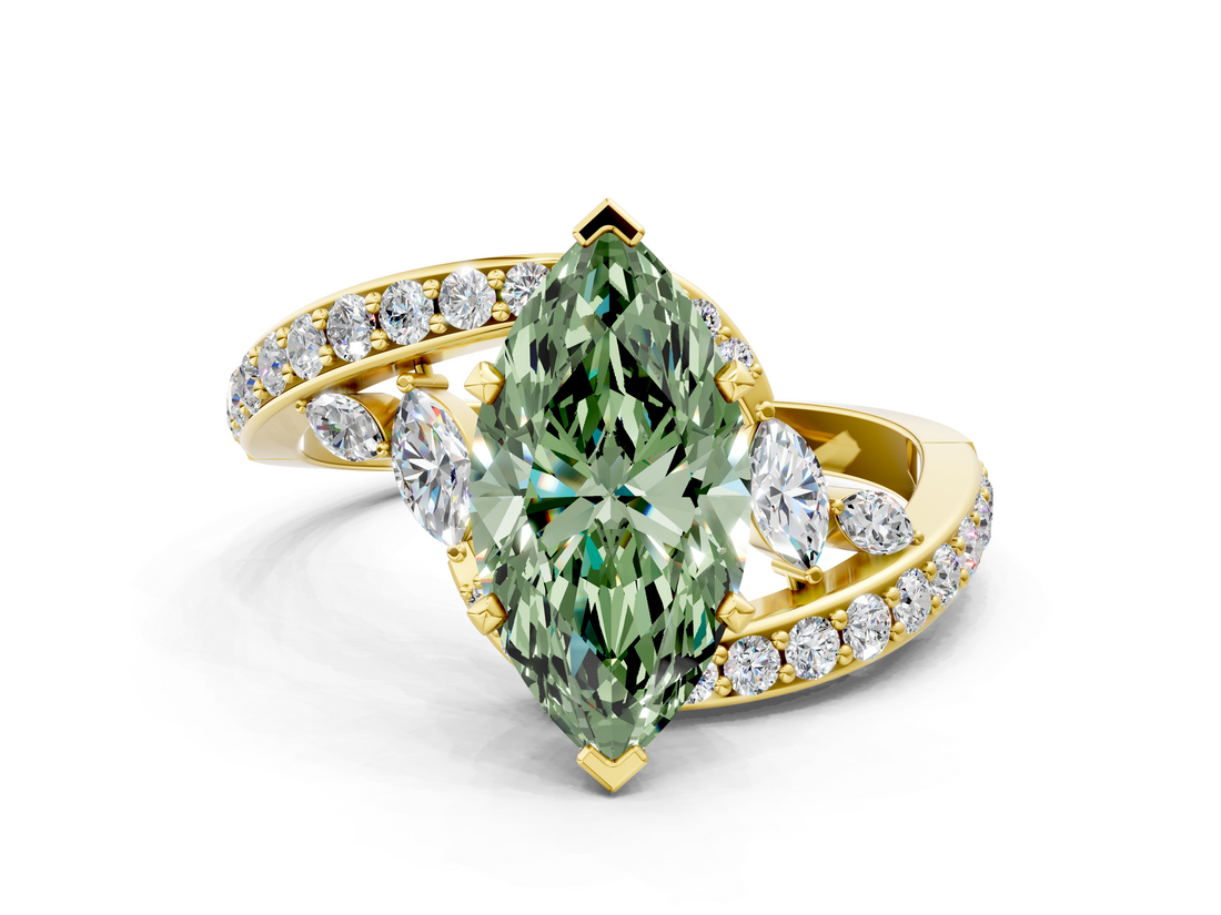 Yellow gold Fancy Green Marquise  Solitaire with Pavé Twist Band and Four-Prong Setting_54
