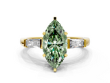 Yellow gold Fancy Green Marquise  Solitaire with Tapered Baguette Side Stones on a Classic Band with Four-Prong Setting_76