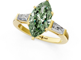 Yellow gold Fancy Green Marquise  Solitaire with Tapered Baguette Side Stones on a Classic Band with Four-Prong Setting_77