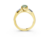 Yellow gold Fancy Green Marquise  Solitaire with Tapered Baguette Side Stones on a Classic Band with Four-Prong Setting_79