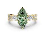 Yellow gold Fancy Green Marquise  Three-Stone Diamond Ring with Pavé Split Shank and Four-Prong Setting_62