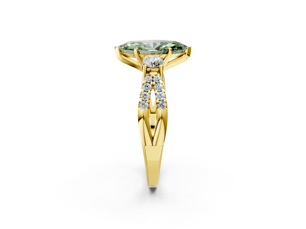 Yellow Gold Marquise Three Stone Engagement Ring Setting for Fancy Green Center with Pave Split Shank