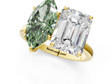 Yellow gold Fancy Green Marquise  and Emerald Cut Toi Moi Ring with Prong Setting_46