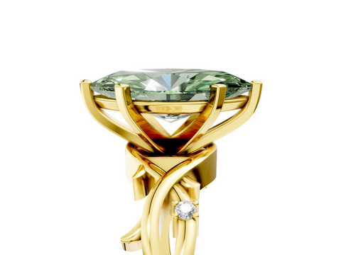 Yellow gold Fancy Green Marquise cut Solitaire Twisted Band Prong Setting Ring_153
