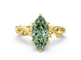 Yellow gold Fancy Green Marquise cut Solitaire Twisted Band Prong Setting Ring_205