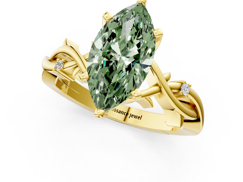 Yellow gold Fancy Green Marquise cut Solitaire Twisted Band Prong Setting Ring_206