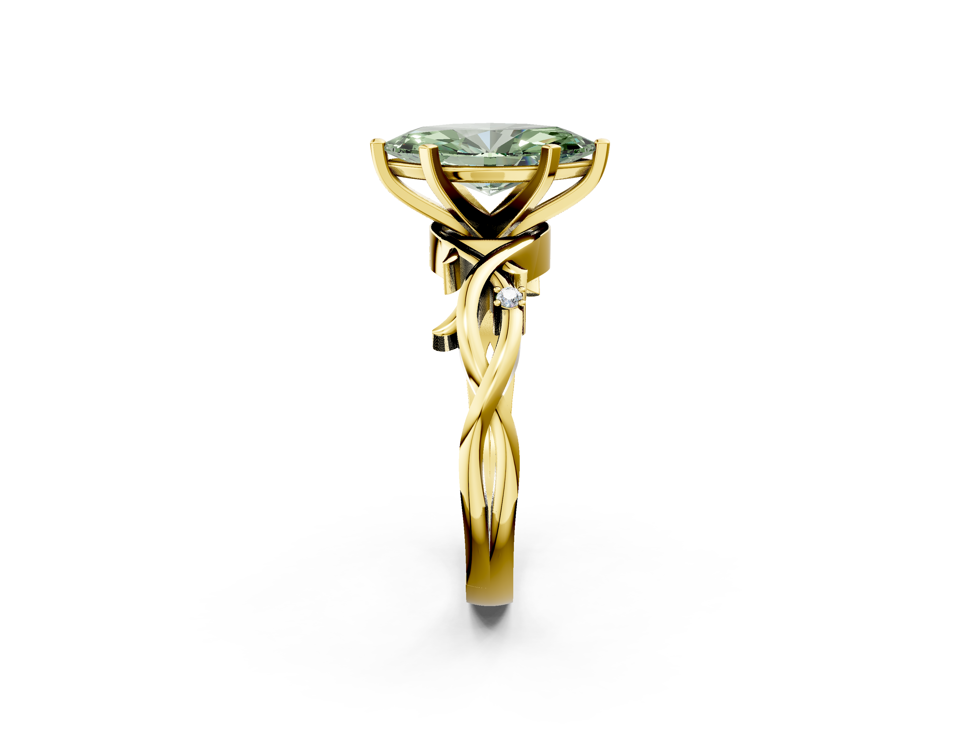 Yellow gold Fancy Green Marquise cut Solitaire Twisted Band Prong Setting Ring_207