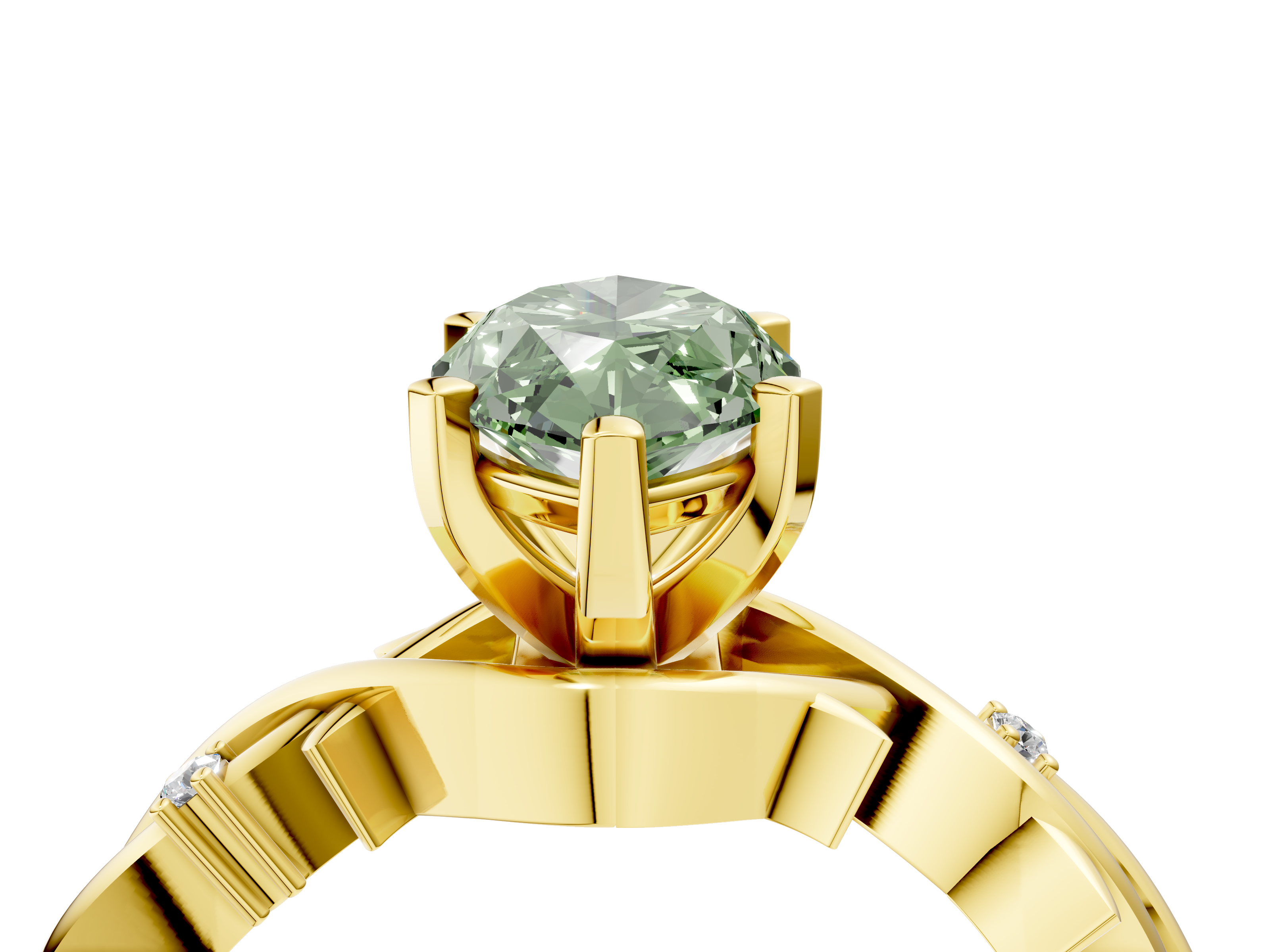 Yellow gold Fancy Green Marquise cut Solitaire Twisted Band Prong Setting Ring_209