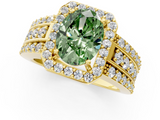 Yellow gold Fancy Green Oval -Cut Halo Diamond Ring with Split Shank and Four-Prong Setting_89