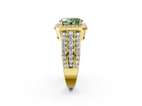 Yellow gold Fancy Green Oval -Cut Halo Diamond Ring with Split Shank and Four-Prong Setting_90