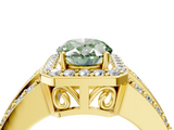 Yellow gold Fancy Green Oval -Cut Halo Diamond Ring with Split Shank and Four-Prong Setting_92