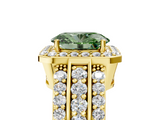 Yellow gold Fancy Green Oval -Cut Halo Diamond Ring with Split Shank and Four-Prong Setting_93