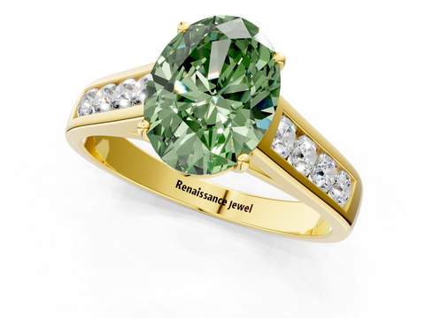 Yellow gold Fancy Green Oval  Brilliant Channel-Set Solitaire Ring with Four-Prong Setting_21
