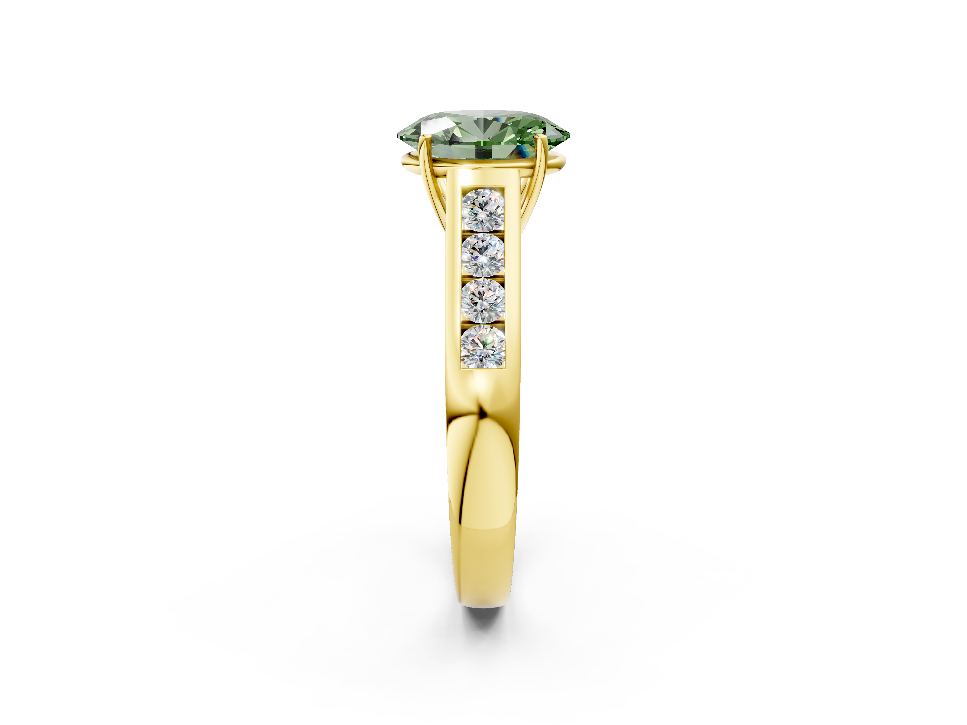 Yellow gold Fancy Green Oval  Brilliant Channel-Set Solitaire Ring with Four-Prong Setting_22
