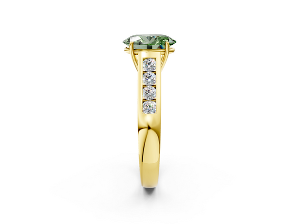 Yellow gold Fancy Green Oval  Brilliant Channel-Set Solitaire Ring with Four-Prong Setting