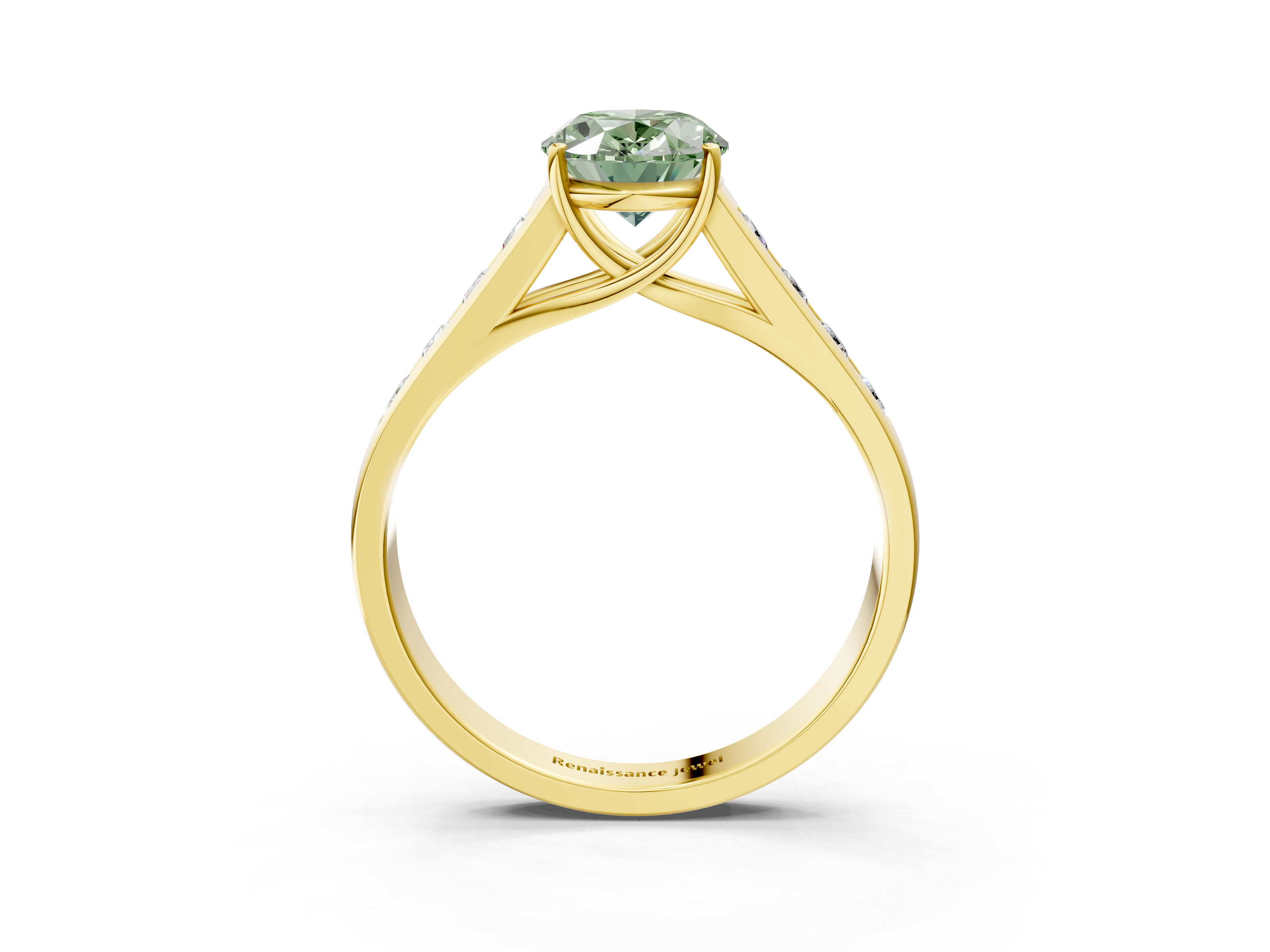 Yellow gold Fancy Green Oval  Brilliant Channel-Set Solitaire Ring with Four-Prong Setting_23
