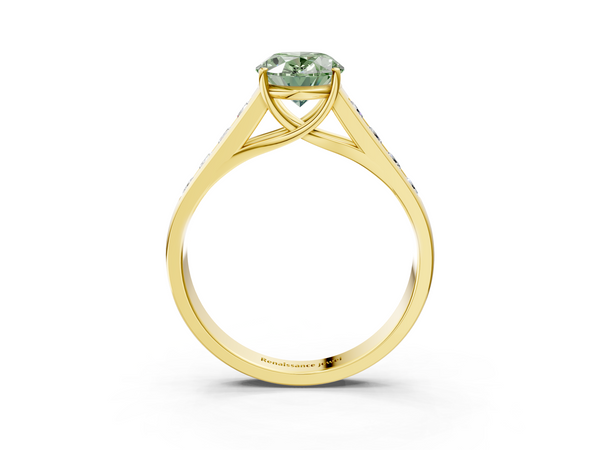Yellow gold Fancy Green Oval  Brilliant Channel-Set Solitaire Ring with Four-Prong Setting