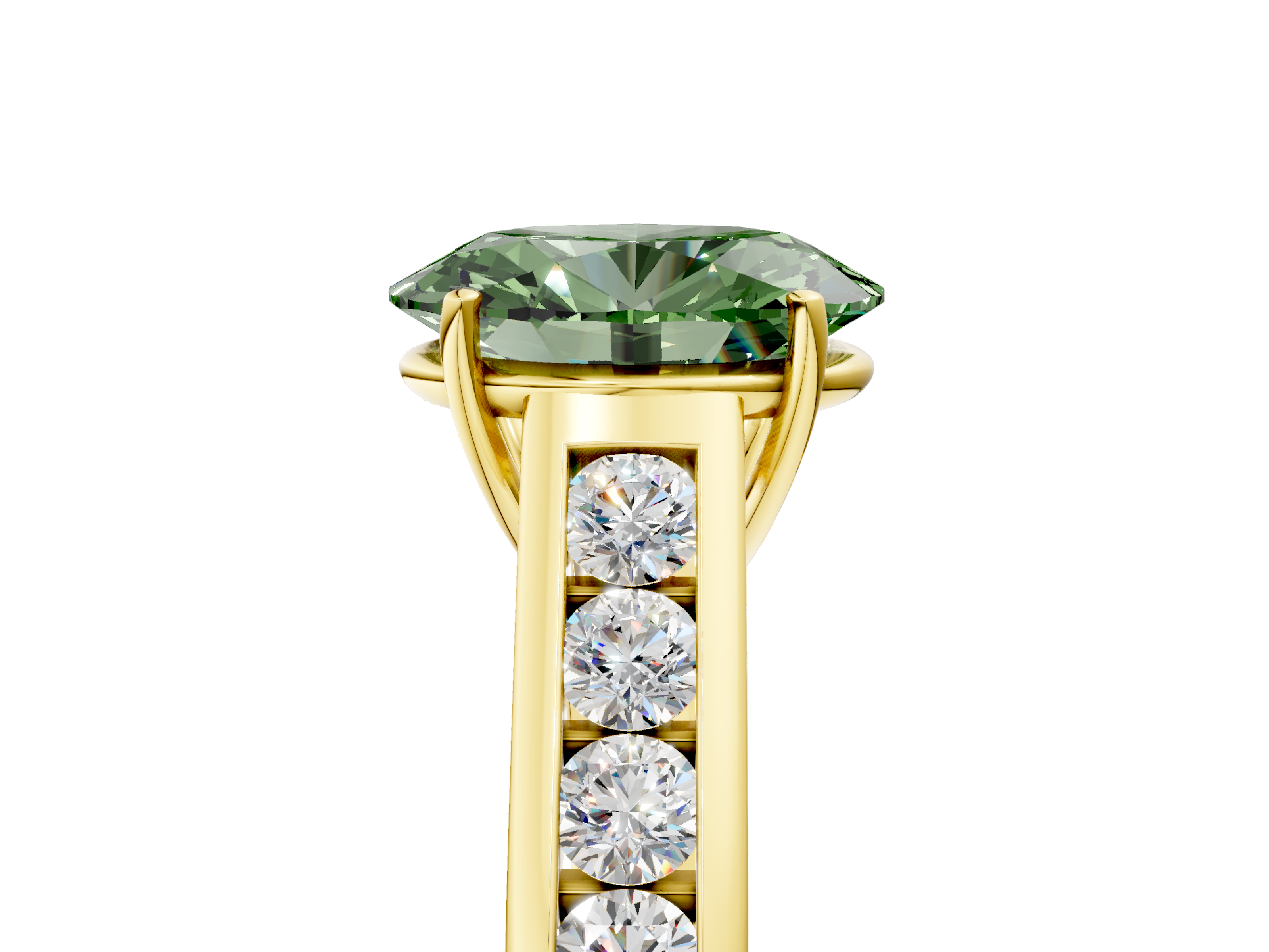 Yellow gold Fancy Green Oval  Brilliant Channel-Set Solitaire Ring with Four-Prong Setting_25