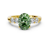 Yellow gold Fancy Green Oval  Brilliant Cut Diamond Five-Stone Prong Set Engagement Ring with Channel Band_34