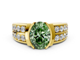 Yellow gold Fancy Green Oval  Brilliant Diamond Channel Set Wide Band Ring with Bezel Setting_20