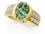 Yellow gold Fancy Green Oval  Brilliant Diamond Channel Set Wide Band Ring with Bezel Setting_21