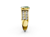 Yellow gold Fancy Green Oval  Brilliant Diamond Channel Set Wide Band Ring with Bezel Setting_22
