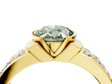 Yellow gold Fancy Green Oval  Brilliant Diamond Channel Set Wide Band Ring with Bezel Setting_24