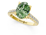 Yellow gold Fancy Green Oval  Brilliant Diamond Solitaire with Pavé Band and Four-Prong Setting 2