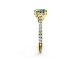 Yellow gold Fancy Green Oval  Brilliant Diamond Solitaire with Pavé Band and Four-Prong Setting 3