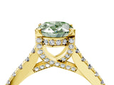 Yellow gold Fancy Green Oval  Brilliant Diamond Solitaire with Pavé Band and Four-Prong Setting 5
