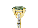 Yellow gold Fancy Green Oval  Brilliant Diamond Solitaire with Pavé Band and Four-Prong Setting