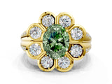 Yellow gold Fancy Green Oval  Brilliant Flower Halo Diamond Split Shank Ring_26