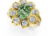 Yellow gold Fancy Green Oval  Brilliant Flower Halo Diamond Split Shank Ring_27