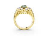 Yellow gold Fancy Green Oval  Brilliant Flower Halo Diamond Split Shank Ring_29