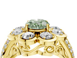 Yellow gold Fancy Green Oval  Brilliant Flower Halo Diamond Split Shank Ring_30