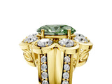 Yellow gold Fancy Green Oval  Brilliant Flower Halo Diamond Split Shank Ring_31