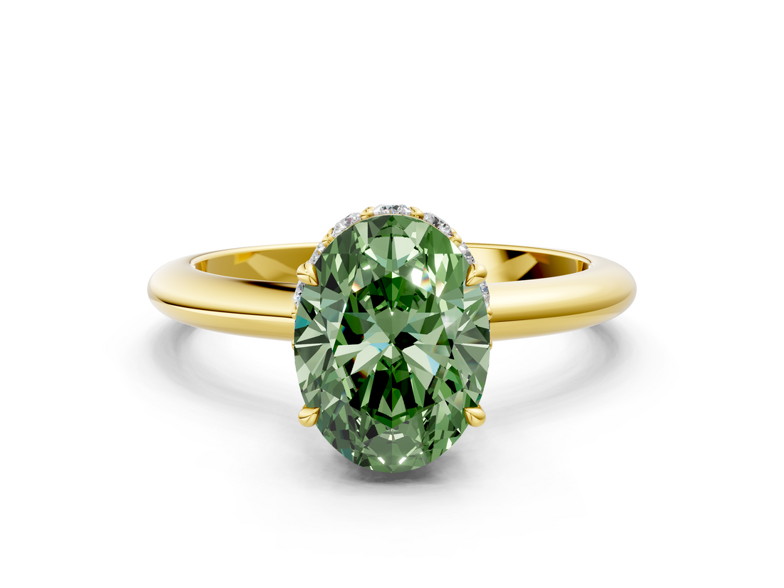 Yellow gold Fancy Green Oval  Brilliant Solitaire Engagement Ring with Six-Prong Setting and Classic Band_20