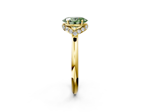 Yellow gold Fancy Green Oval  Brilliant Solitaire Engagement Ring with Six-Prong Setting and Classic Band
